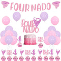 Fournado Birthday Party Decorations for Girls Tornado 4th Birthday Party Supplies with Four Nado Banner Cake Cupcake Toppers for Girls Tornado Bday Party Decors