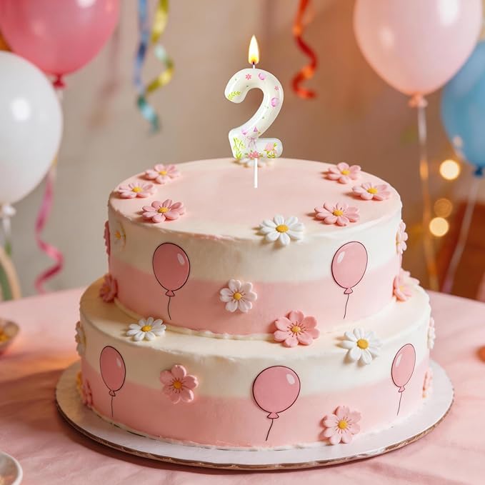 Number 2 Birthday Candle for Cake – Goose Inspired Design with Floral, Balloon & Leaf Details – Farm Theme Cake Topper for Birthday Party Decoration