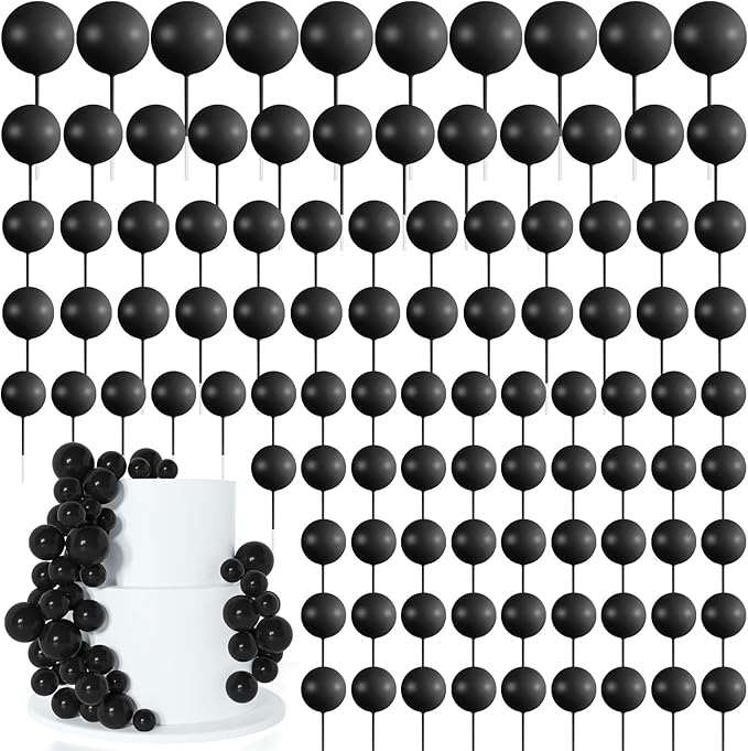 138 Pcs Black Balls Cake Topper Decorations Balloon Cupcake Toppers Foam Cake Topper Balls Decorations for Halloween Birthday Party Wedding Anniversary