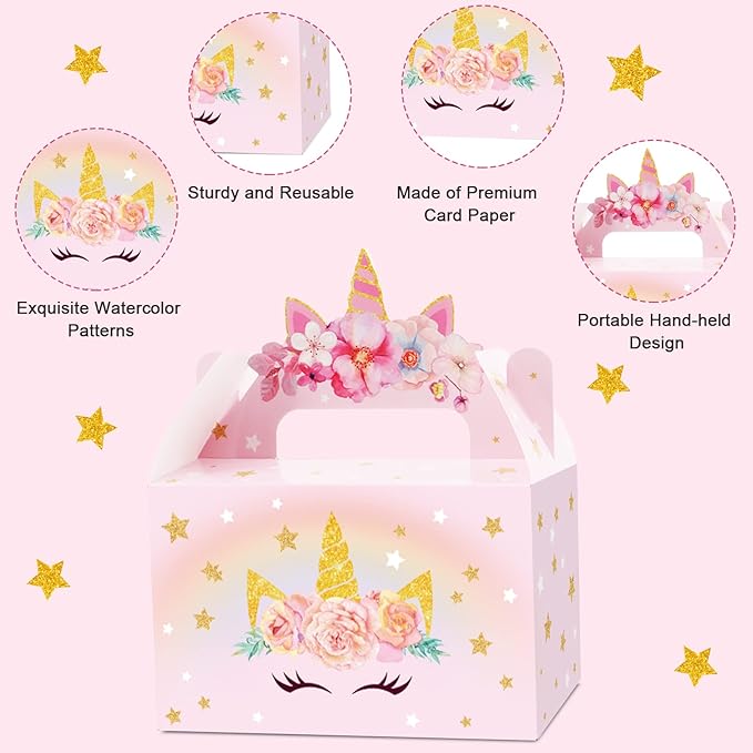 Tevxj 12 Pack Unicorn Party Favor Treat Boxes Unicorn Goodies Gift Boxes Party Supplies Birthday Bags Pastel Rainbow Theme Candy Bag for Girls Birthday Kids Decoration 6 x 3 x 3.5 Inches