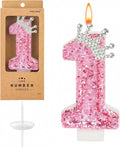 PHD CAKE Birthday Number Candles,Pink Crown Birthday Candles for Cake,Glitter Number 1 Candle Cake Topper with Sequins for Girls,Women, Anniversary Celebrations Supplies