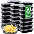 Meal Prep Containers, 50 Pack 12oz (100-Piece) Disposable Take Out Food Storage Containers with Leakproof Lids, Reusable Plastic To Go Lunch Boxes, BPA Free, Microwave/Dishwasher/Freezer Safe