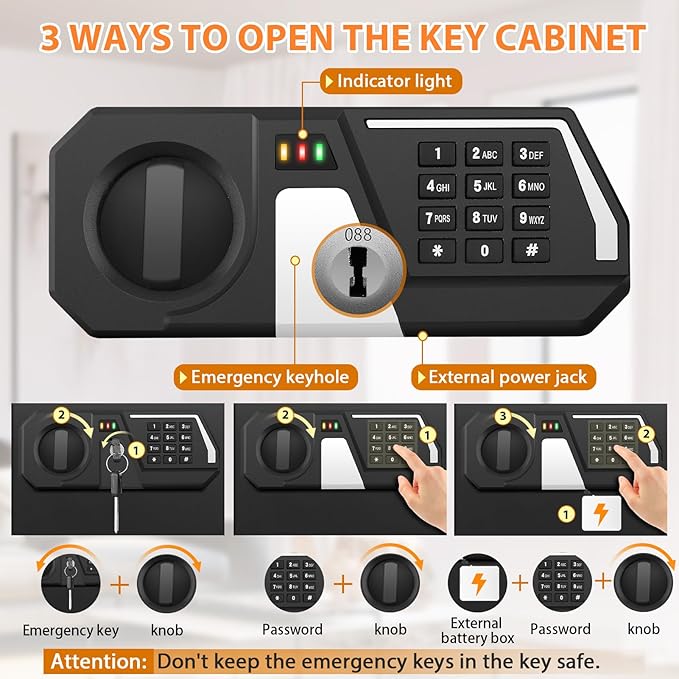 Nebakne 200 Keys Fireproof Key Safe with Hook Plates and Key Tags, Anti-Theft Key Lock Box Wall Mount with Combination Lock, Heavy Duty Key Box Key Cabinet Key Organizer for Home Office Garage