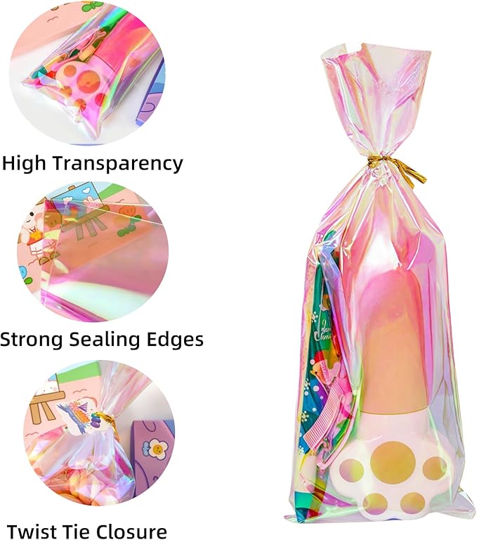 Cellophane Treat Bags with Twist Ties 50 Pack Plastic Pet Birthday Party Favor Supplies for Dog Cat Treats Candy Small Gifts DIY Craft Food Storage Packaging (6.1x12 inch)