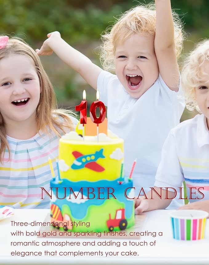 Red Birthday Candles for Cake, Number 50 Candle for 50th Birthday Decorations, 3D Design Cake Topper Decorations for Women Men Birthday Theme Party Anniversary Celebration Supplies