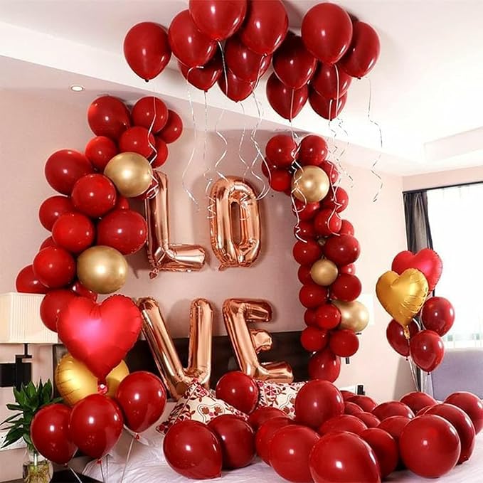Red and Gold Balloons,70 Pack 12 inch Metallic Gold and Helium Matte Red Balloons for Valentine's Day Wedding Birthday Engagements Anniversary Party Decorations