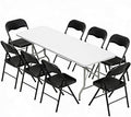 Elevon Folding Table Set with 8 Black Folding Chairs,8 Feet Heavy Duty Fold-in-Half Utility Table Sets for Picnic, Event, Training, Outdoor Activities, at Home and Commercial Use