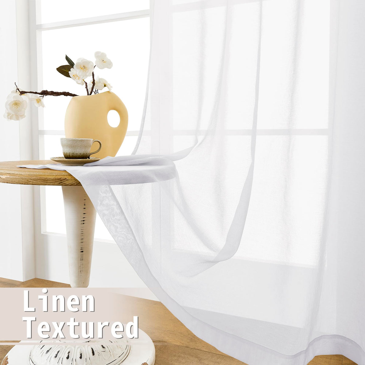 Sheer Door Curtain Closet Linen Textured Curtain Sheers Doorway Light Filtering Voile French Door Rod Pocket Curtains Patio Glass Doors