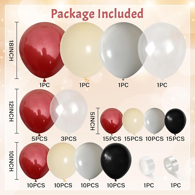 Ruby Red and Black Balloons Arch Kit, 124 Pcs Cartoon Birthday Decorations Balloon Garland, Black Dark Red Grey Nude Clear Balloons for Mouse 1st Birthday Clubhouse Decorations Party Supplies