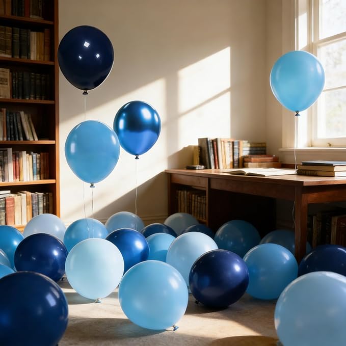 60pcs Blue Balloons, 12 Inch Metallic Blue Pearl Blue Navy Blue Pastel Blue Latex Balloons Kit for Birthday, Baby Shower, Wedding, Graduation Party Decorations