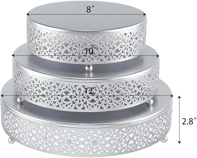 Cake Stand Set of 3 Metal Cupcake Stands Dessert Display Plate for Wedding Party Birthday (3 Pcs, Matte Silver)