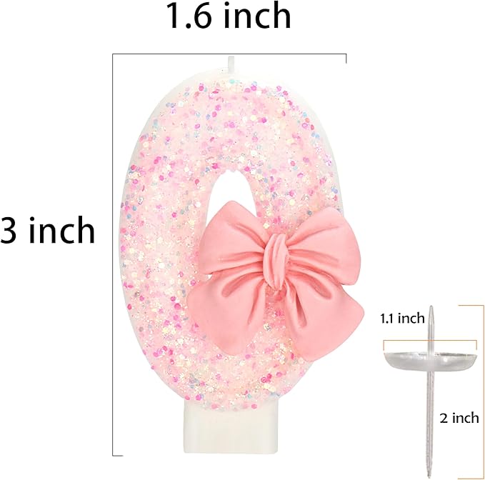 60th Birthday Candles for Cake, Pink Bow Number Cake Candles, 2.76 inch Number Happy Birthday Candle, Cake Topper Decoration for Birthday Party (Number 60)
