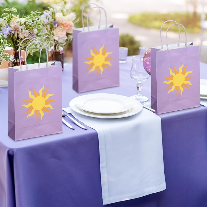 Humyoun 30 Pcs Purple Sun Gift Bags Princess Birthday Party Favors Goodie Candy Treat Paper Bag with Handle Bulk Princess Birthday Wedding Party Supplies Decorations, 8.3 x 5.9 x 3.2 Inch