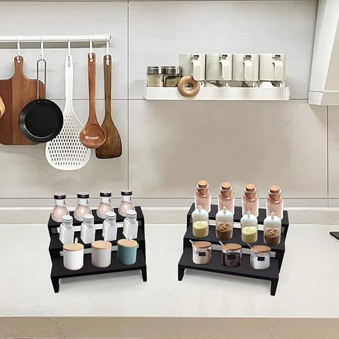 Yikaroeli 4 Set 12Pcs Black Display Riser Wood Risers Wooden Cupcake Display Stand 3Tiered Racks Perfume Display Dessert Food Stands for Vendors Event Party