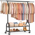 EAGMAK Heavy Duty Clothes Rack for Hanging Clothes Load 556 LBS, Height Adjustable Rolling Clothing Racks, Portable Metal Coat Rack Garment Wardrobe with Wheels and Shelves for Bedroom Laundry, Black