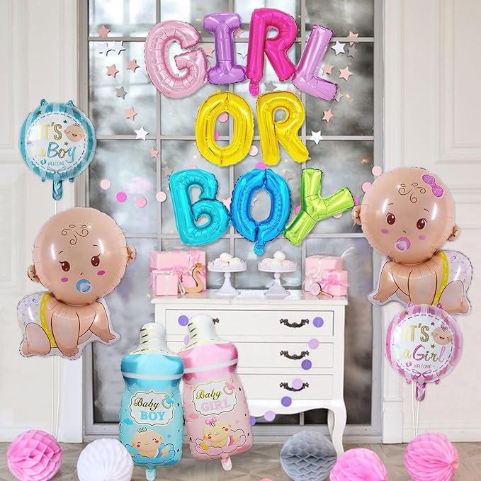 10 Pcs Gender Reveal Balloons, Baby Balloon Baby Shower Foil Balloons Boy Or Girl Letter Balloon,Boy Girl Mylar Balloons for Welcome Home birthday Gender Reveal Party Decorations