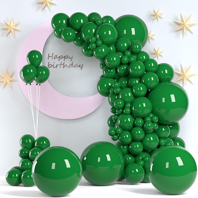 Dark Green Balloons, 140pcs Forest Green 18 12 10 5 Inch Different Sizes Pack Party Latex Balloons for Birthday Halloween Holiday Balloon Garland as Party Decorations