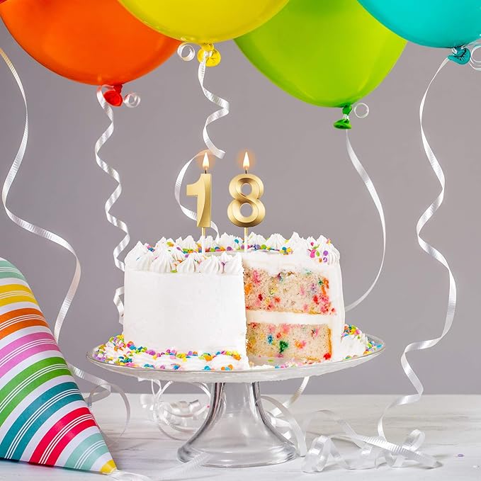 BBTO 18th Birthday Candles Number Candles Cake Topper Decoration for Birthday Wedding Anniversary Celebration Supplies(Gold)