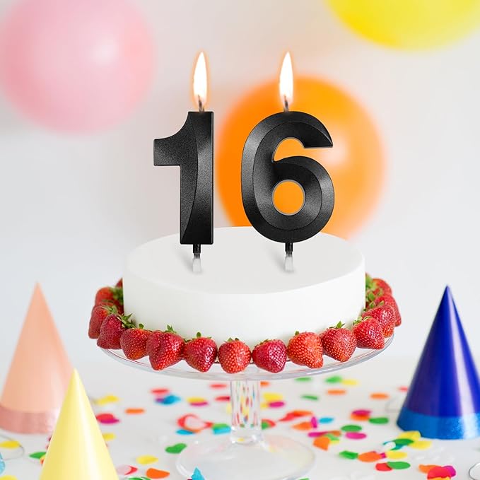 Number 18 Birthday Candles, 1.96 Inch Happy Birthday Cake Candles Cupcakes Topper Decoration for Birthday Party Wedding Anniversary Celebration Supplies (Black)