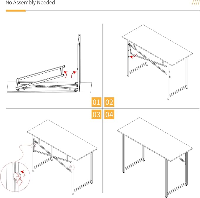 Lutown-Teen Folding Computer Desk 47 inch Writing Gaming Computer Camping Table, No Assembly Required Home Office Desk, Espresso