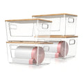 4 Pack Trash Bag Holder with Bamboo Lid Stackable Trashbag Dispenser