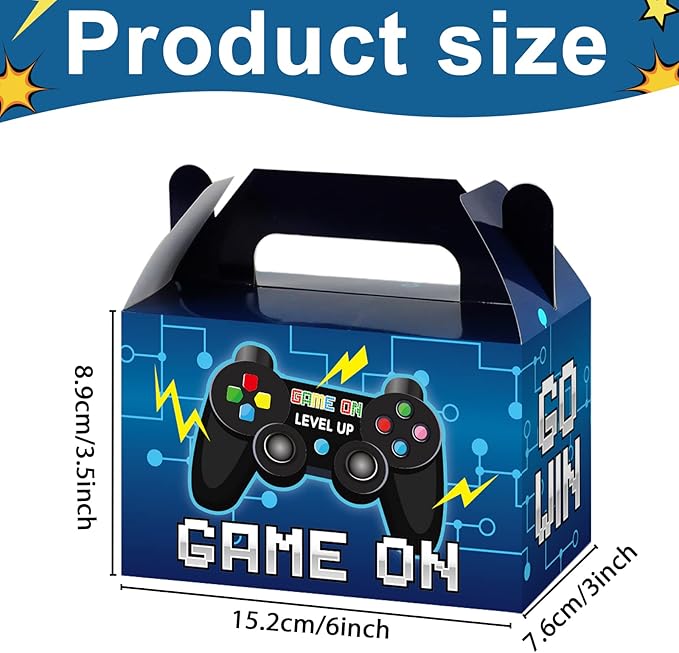 Tevxj 12 Pcs Video Game Bags Gamer Party Favors Treat Gift Boxes Gamer Candy Bags Gaming Party Favors Goody Boxes for Kids Boys Video Game Birthday Decorations Supplies 6 x 3 x 3.5 Inches（Blue）