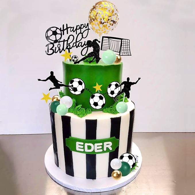 32 PCS Soccer Cake Topper Decorations Soccer Ball Player Cake Decorations for Football Theme Birthday Supplies (Soccer)