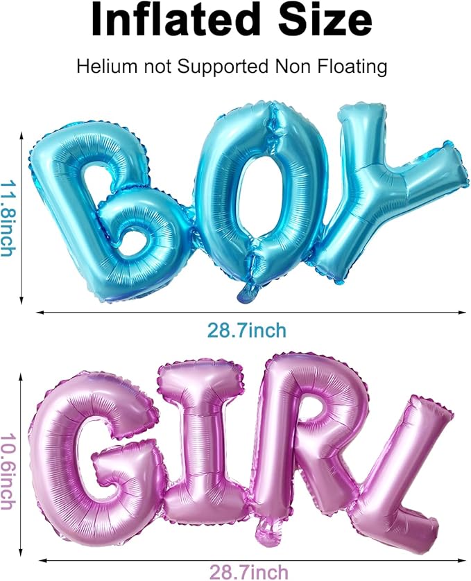 Upgraded Uppercase Block Script BOY OR GIRL Balloons, Gender Reveal Letter Balloon Banner Set, Pink and Blue Foil Mylar GIRL BOY Balloon for Gender Reveal Baby Shower Party Decorations