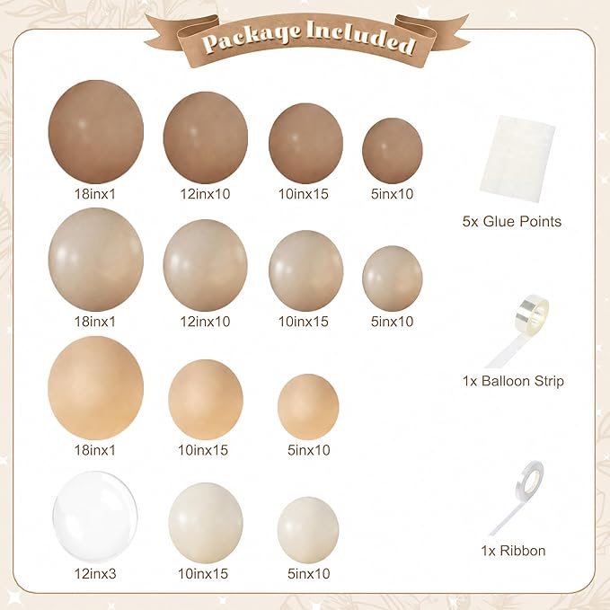 Neutral Balloon Arch Kit, 126Pcs Nude Tan Beige Sand White Clear Balloons for Boho Baby Shower Gender Reveal Bridal Shower Wedding Birthday Party Decorations