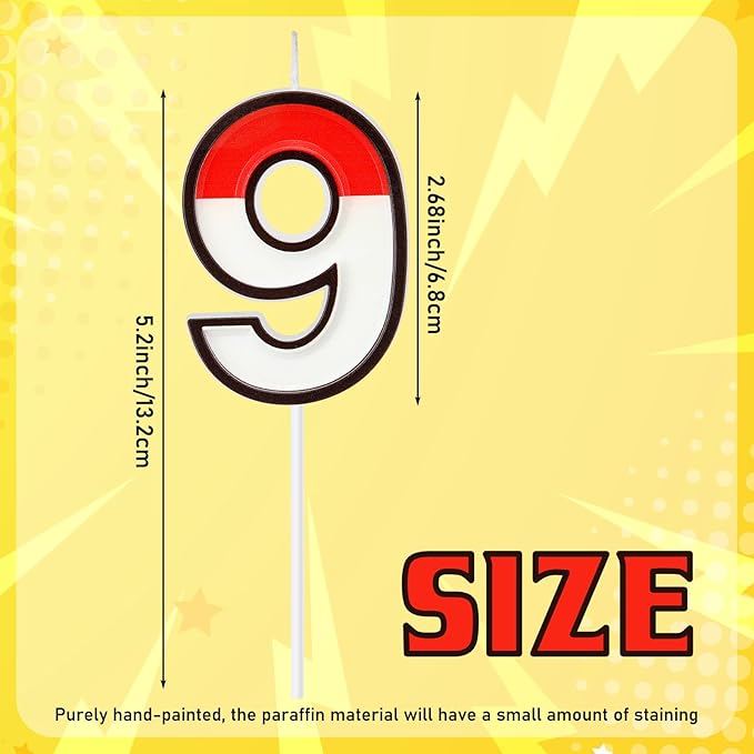 Conelist Cartoon Red and White Birthday Cake Candle Numeral Birthday Cake Topper for Animated Decoration Cartoon Party Supplies(Number 9)