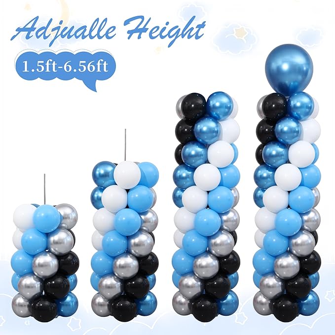 Blue and Silver Black Balloon Column Stand Arch Kit Set of 2 for Floor with 120PCS Blue Black Silver White Balloon Towers for Boys Men Birthday Party Graduation Decorations