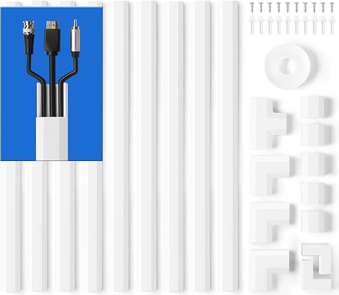 153in Wall Cable Hider, Cord Hider to Hide 3-4 Cords, TV Wire Hider for Wall, Cable Management Kit, Cable Raceway White, Paintable Cable Concealer, 9 x L17in x W1.18in x H0.6in
