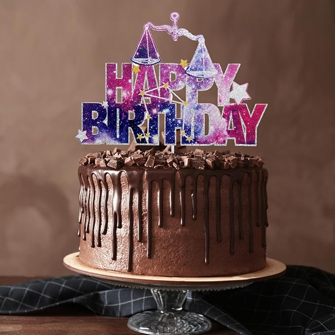 Constellation Libra Happy Birthday Cake Topper - Galaxy Star Libra Themed Birthday Party Cake Topper - Constellation Libra Cake Decoration For Boys Girls