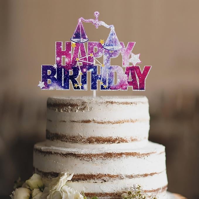 Constellation Libra Happy Birthday Cake Topper - Galaxy Star Libra Themed Birthday Party Cake Topper - Constellation Libra Cake Decoration For Boys Girls