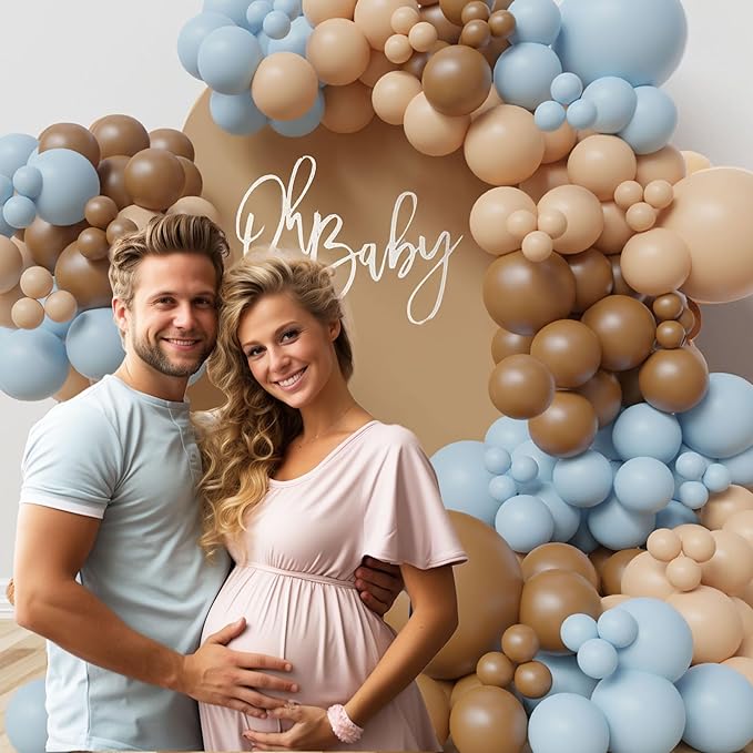 ECEAE Bear theme Balloon Arch Kit Light Blue beige Tan and Brown Globos cream Ballon garland for Baby Shower Boy Decorations Gender Reveal Party Woodland Backdrop Supplies