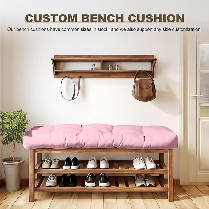 Bench Cushion 59 inches,Indoor/Outdoor Non-Slip Tufted Cushions, Premium Waterproof Linen, Soft Piano Sofa Cushions, High-Density Memory Foam(Light Pink-59x16x4in)