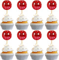 24 PCS Red Disco Ball Cupcake Toppers, Mini Disco Balls for Cake, Disco Ball Cupcake Decorations for Valentine's Day Disco Theme Party 70s Disco Ball Party Favors