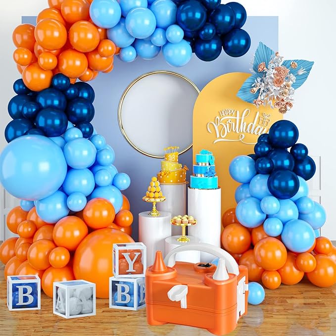 Electric Balloon Pump, Dual-Nozzle Portable Balloon Pump, Electric Balloon Inflator Balloon Pump Kit for Birthday Party Decorations, Weddings, Festivals and Party (Orange)