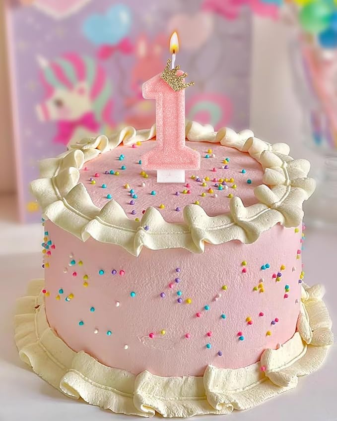 Birthday Candles for Cake, Pink Number Candles, Cake Candles with Greeting Card for Birthday Party Wedding Anniversary Celebrations (1 Candle)