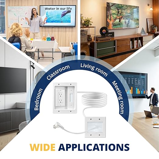 in Wall Cable Management Kit, TV Cable Hider Wall Kit, Hide Messy Wires, Recessed Outlet Box with 9.8FT Cord for Wall Mount TV, Home Theater, Cords Organizer, Living Room, Family Room, Office