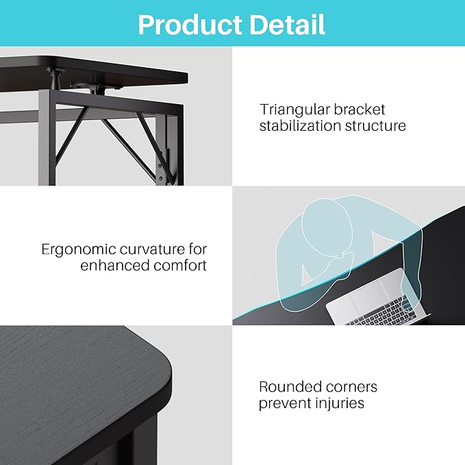 JOYMOOP Black 40" Folding Desk, No Assembly Small Foldable Desk for Home, Office, Wooden Top Folding Computer Desk for Working, Writing, Studying - Middle Size