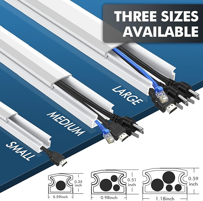 shinfly 86.9in Cord Hider Kit, Paintable Cable Raceway for Wall Mounted TV, Cord Covers for Wires on Wall, Wire Hider for TV Cables, White, 0.59” W x 0.35” H (14.5in x 6-Pack)