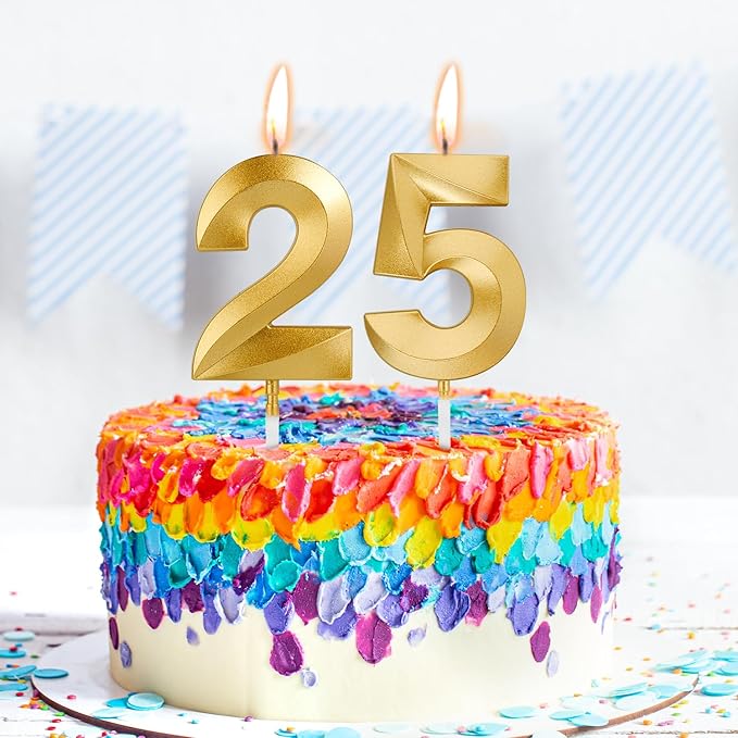 Birthday Candles, 1.96 Inch Number 25 Happy Birthday Candles, Number Candles Decoration for Birthday Party and Anniversary Celebration(Champagne Gold)