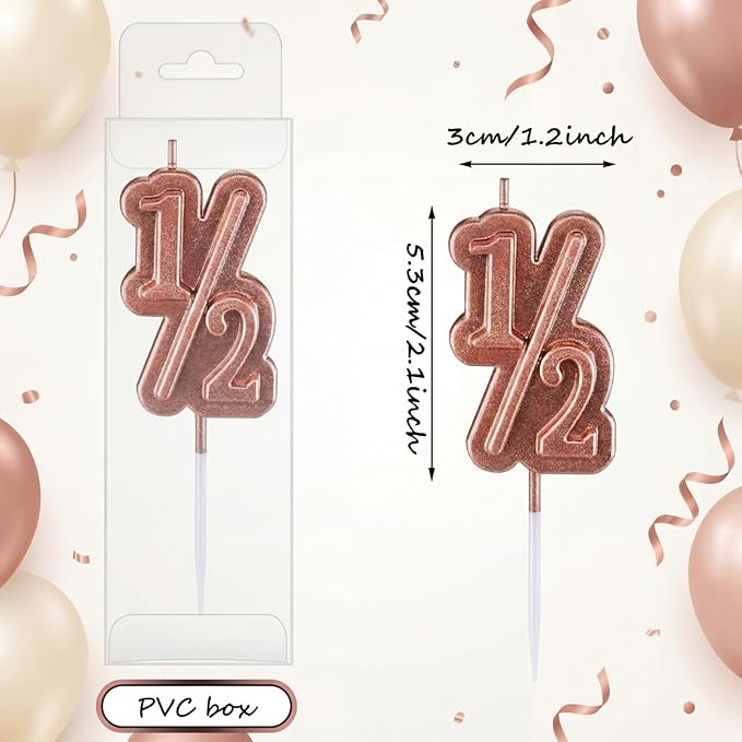 BBTO Half Birthday Candle 1/2 Year Old Cake Topper for Baby's Half Year Old Birthday Anniversary Celebration Party Decorations(Rose Gold)
