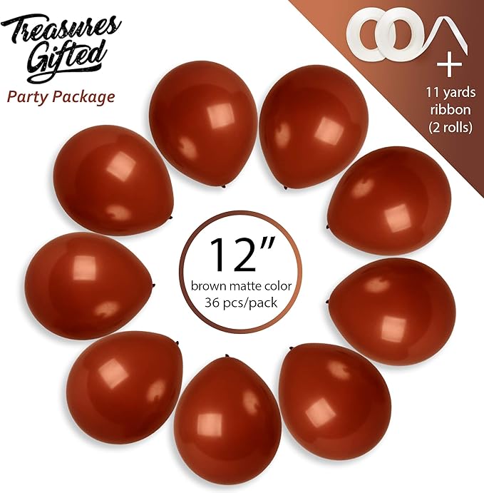 Treasures Gifted Dark Brown Matte Balloons - 12 Inch Large Mocha, Chocolate, Dark Tan, Neutral Beige - 36 Pack Bulk