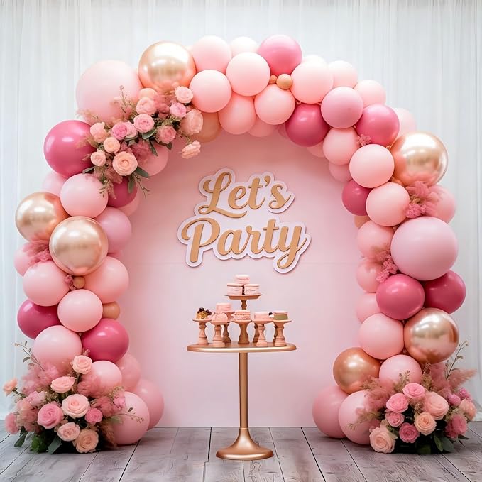 Valentines Day Decorations 155Pcs Rose Red Macaroon Pink Metallic Chrome Gold Latex Balloon Garland Arch Kit for Birthday Anniversary Wedding Romantic Bridal Shower Galentines Day Decor