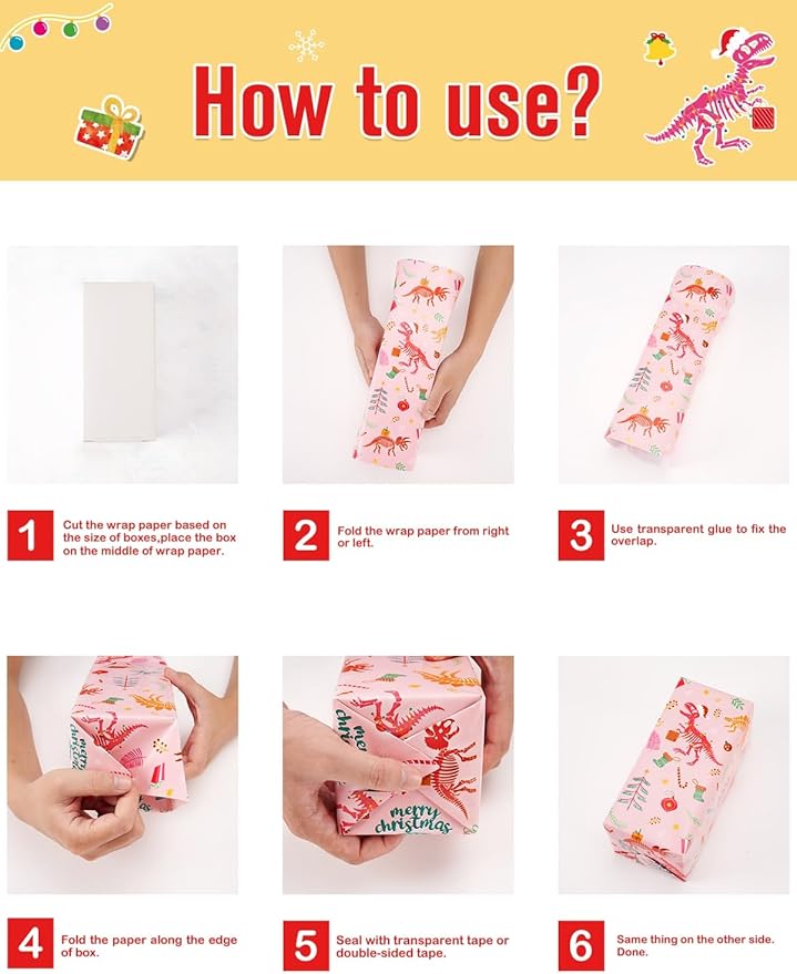 WERNNSAI Dinosaur Gift Wrapping Paper Rolls - 3 Rolls 17” x 120” Dino Kids Birthday Wrapping Paper Medium Roll Set Girl Pink Wrap Paper Happy Birthday Party Supply