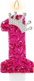 AKURIEEY Hot Pink Birthday Candles Crown Number 1 Candle Birthday Party Decorations Cake Topper Cupcake Decor for Anniversary Celebrations Supplies