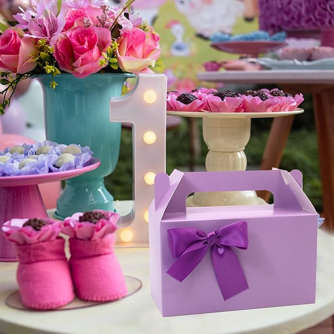 Oletx 12Pcs Purple Gable Gift Boxes, Party Favor Treat Box, Goodie Box, Cookie Candy Box for Purple Birthday Party, Baby Shower, Classroom Activity and Any Fun Occasion Decoration Supplies.