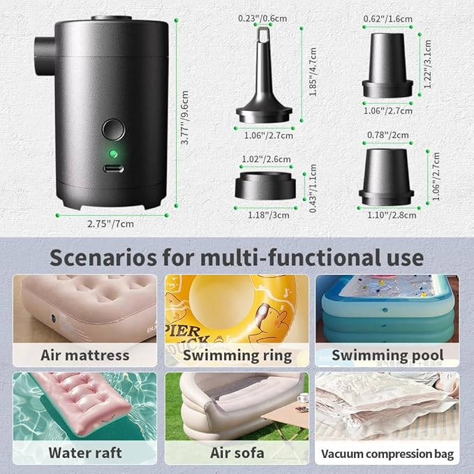 Electric Air Pump for Inflatables 3600mAh Air Mattress Pump Rechargeable Portable Mini Inflator/Deflator Pumps for Outdoor Camping, Inflatable Cushions, Air Mattress Beds, Swimming Ring Pool Toys